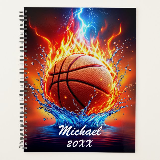  Personalised Basketball Ball on Fire and Water    Planner (Front)