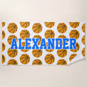 Personalised Basketball Ball Pattern Kids Beach Towel