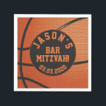 Personalised Basketball Bar Mitzvah Napkin<br><div class="desc">Personalised orange and black basketball Bar Mitzvah paper napkins. Personalised with your son's name and Bar Mitzvah date.</div>