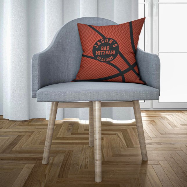Personalised Basketball Bar Mitzvah Rust Orange Cushion (Creator Uploaded)