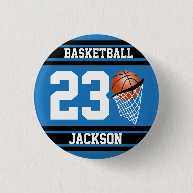 Personalised Basketball Blue and Black 3 Cm Round Badge (Front)
