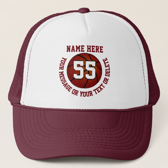 Personalised Basketball Cap Burgundy or Your Colou (Front)