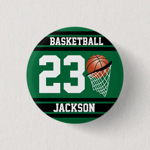 Personalised Basketball Dark Green and Black 3 Cm Round Badge