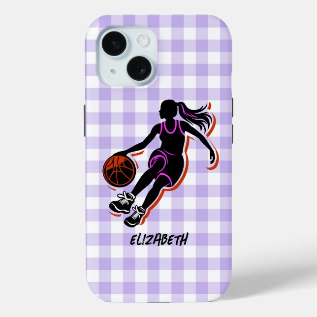 Personalised Basketball Girl IPhone 15 Case (Back)