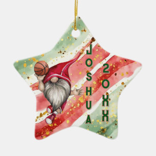 Personalised Basketball Gnome Christmas Ceramic Ornament