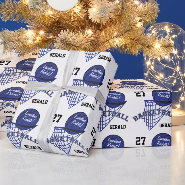 Personalised Basketball - in a  Dark Blue Wrapping Paper (Holidays)