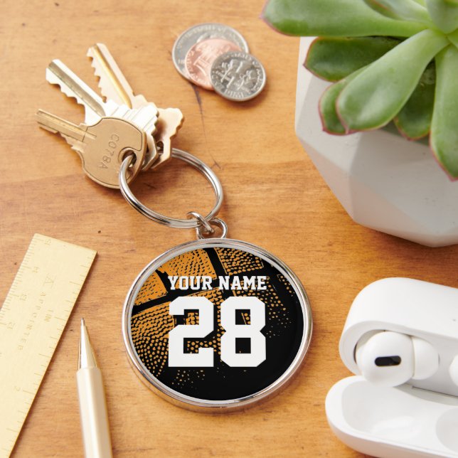 Personalised basketball jersey number large metal key ring (Desk)