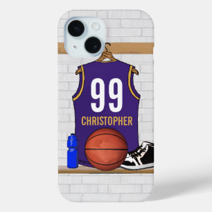 Personalised Basketball Jersey Purple Gold iPhone 15 Case