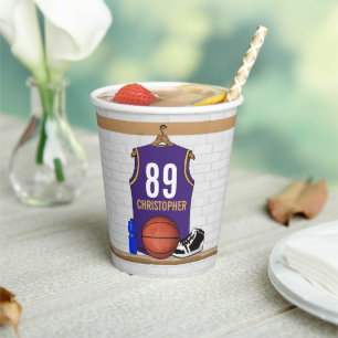 Personalised Basketball Jersey Purple Gold Paper Cups