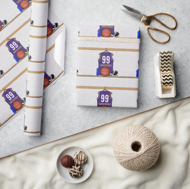 Personalised Basketball Jersey Purple | Gold Wrapping Paper (Crafts)