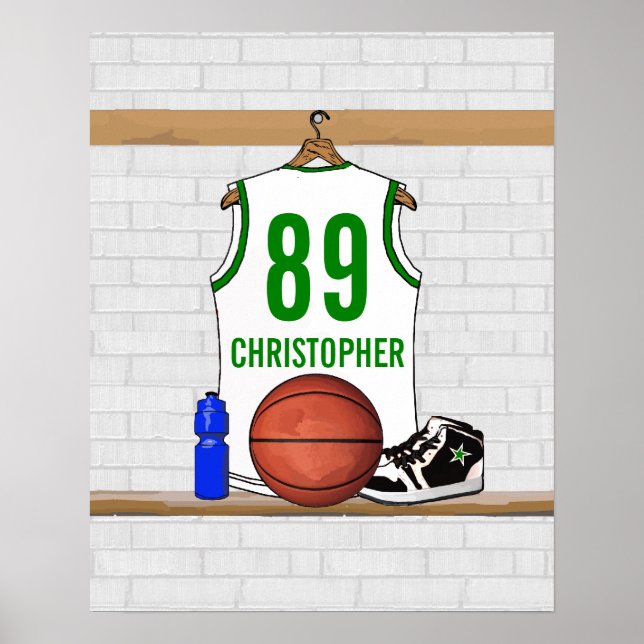 Personalised Basketball Jersey (whitegreen) Poster (Front)