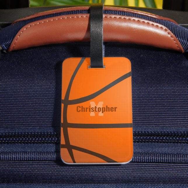 Personalised Basketball Monogram Initials Name Lug Luggage Tag (Back Insitu 4)