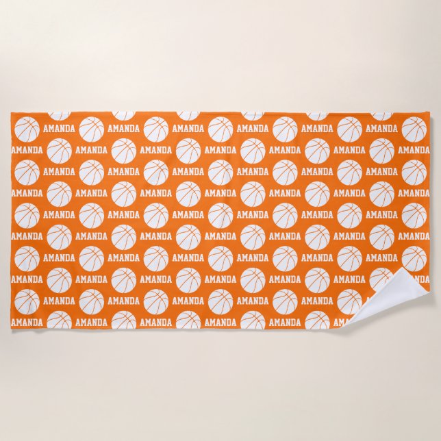 Personalised Basketball Mum Name Pattern Beach Towel (Front)