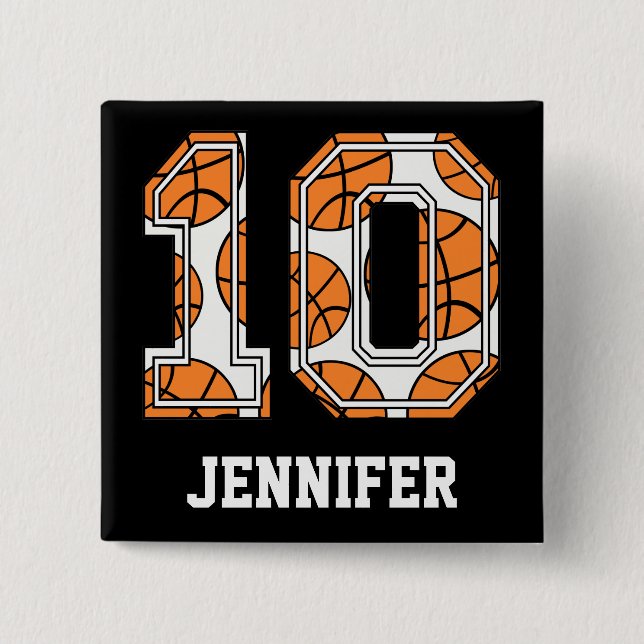 Personalised Basketball Number 10 15 Cm Square Badge (Front)