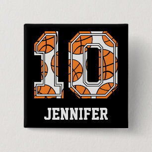 Personalised Basketball Number 10 15 Cm Square Badge
