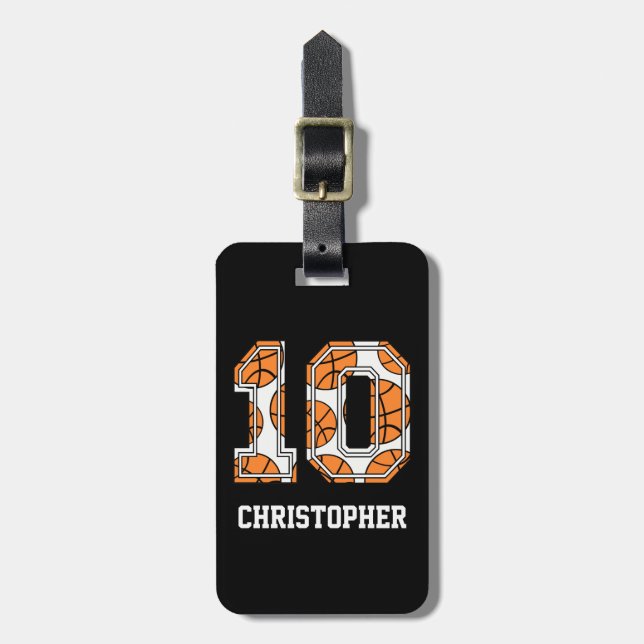 Personalised Basketball Number 10 Luggage Tag (Front Vertical)