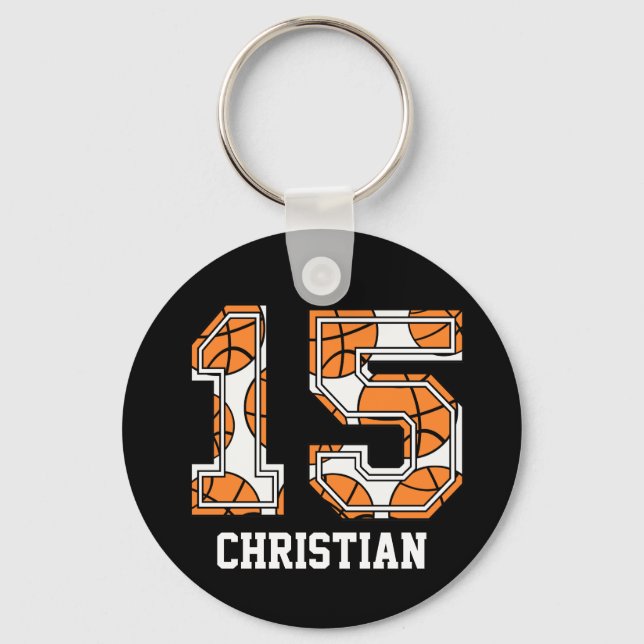 Personalised Basketball Number 15 Key Ring (Front)
