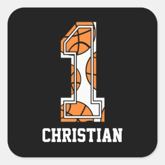 Personalised Basketball Number 1 Square Sticker