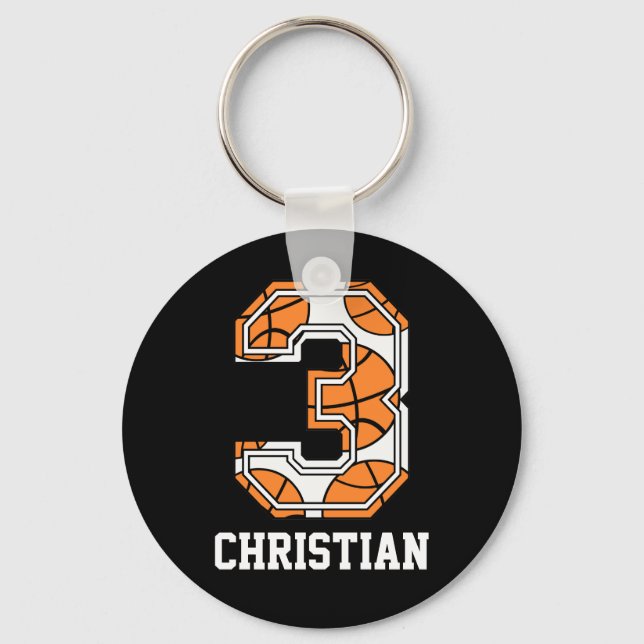 Personalised Basketball Number 3 Key Ring (Front)