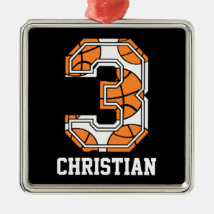 Personalised Basketball Number 3 Metal Ornament