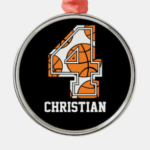 Personalised Basketball Number 4 Metal Tree Decoration