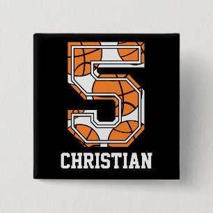 Personalised Basketball Number 5 15 Cm Square Badge
