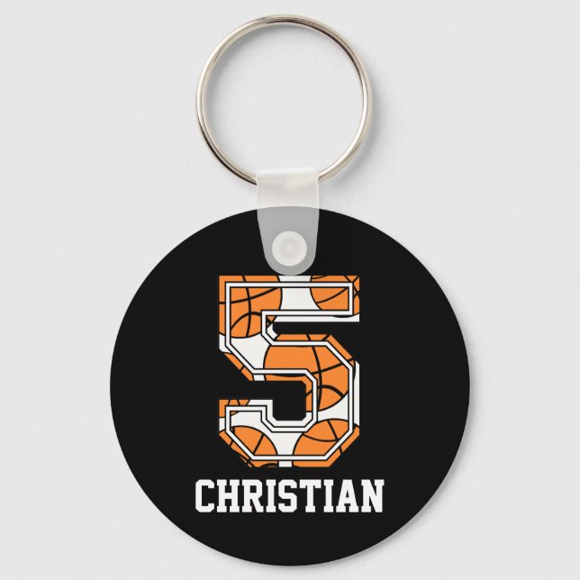 Personalised Basketball Number 5 Key Ring (Front)