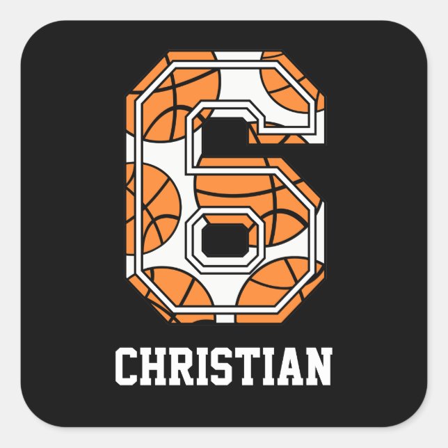 Personalised Basketball Number 6 Square Sticker (Front)