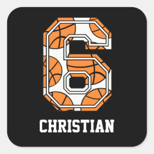 Personalised Basketball Number 6 Square Sticker