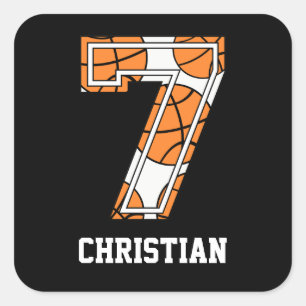 Personalised Basketball Number 7 Square Sticker