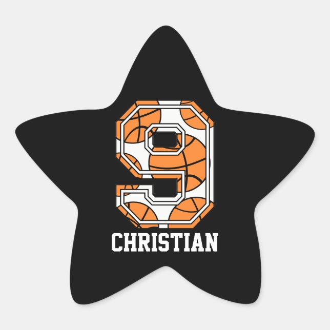 Personalised Basketball Number 9 Star Sticker (Front)