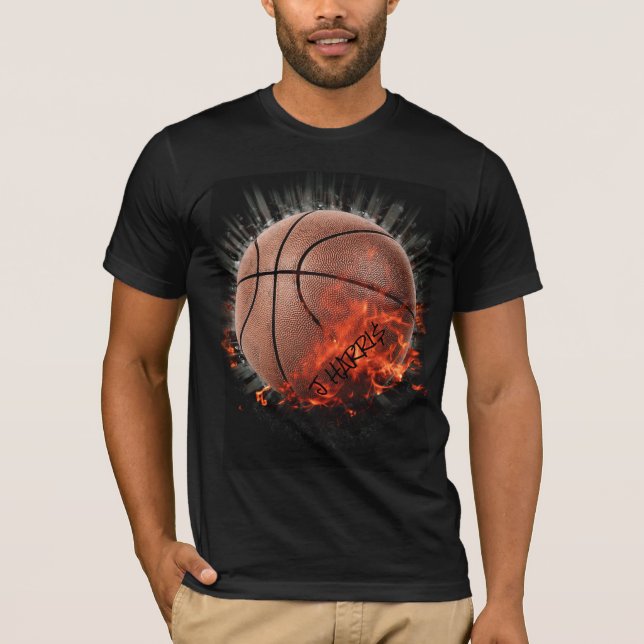 Personalised Basketball On Fire T-Shirt (Front)