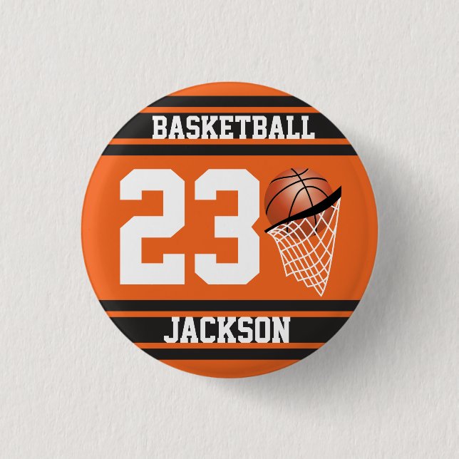 Personalised Basketball Orange and Black 3 Cm Round Badge (Front)
