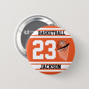 Personalised Basketball Orange and White 6 Cm Round Badge