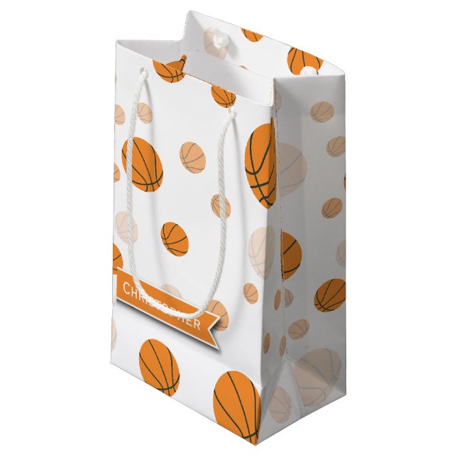 Personalised Basketball Pattern on White Small Gift Bag (Front Angled)