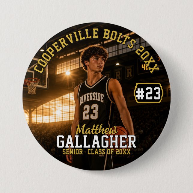 Personalised Basketball Photo Button (Front)