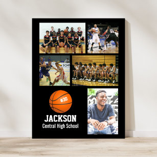 Personalised Basketball Photo Collage Name Team # Poster
