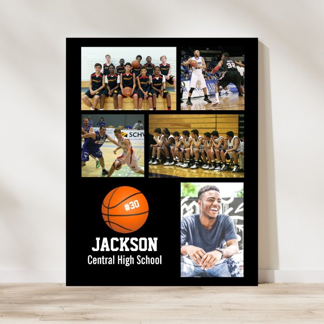 Personalised Basketball Photo Collage Name Team # Poster (Creator Uploaded)