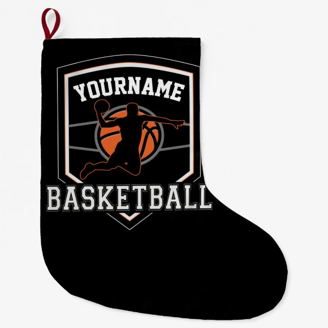 Personalised Basketball Player NAME Slam Dunk Team Large Christmas Stocking (Front)