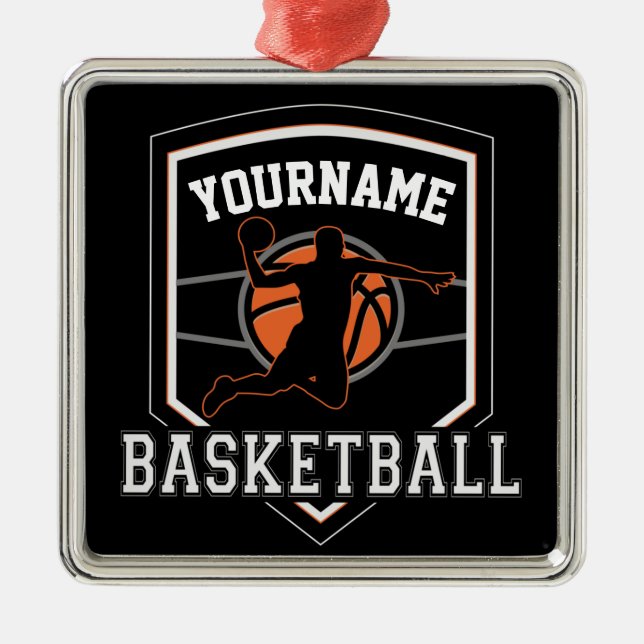 Personalised Basketball Player NAME Slam Dunk Team Metal Ornament (Front)