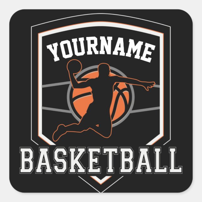 Personalised Basketball Player NAME Slam Dunk Team Square Sticker (Front)