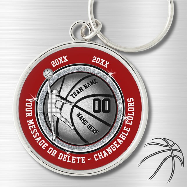 Personalised Basketball Senior Night Ideas, Red Key Ring (Basketball gifts for girls. Basketball team gift ideas. Basketball gifts for seniors. Red, White.)