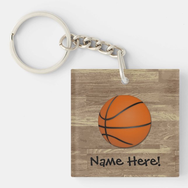 Personalised Basketball Wood Floor Key Ring (Front)