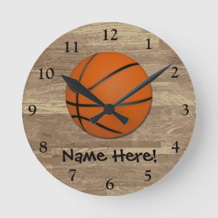 Personalised Basketball Wood Floor Round Clock