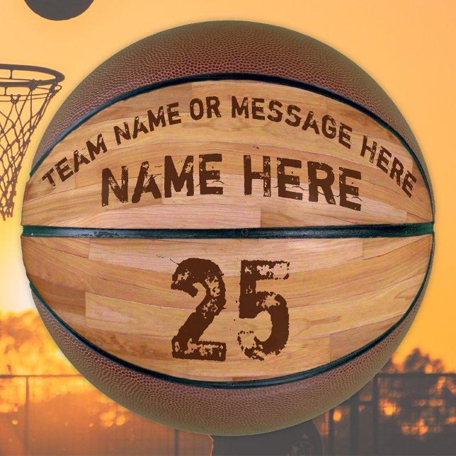 Personalised Basketballs, 3 Text Boxes, Wood Floor Basketball (Basketball gifts for players. Basketball Gifts for Seniors. Personalized Basketball Ball.)
