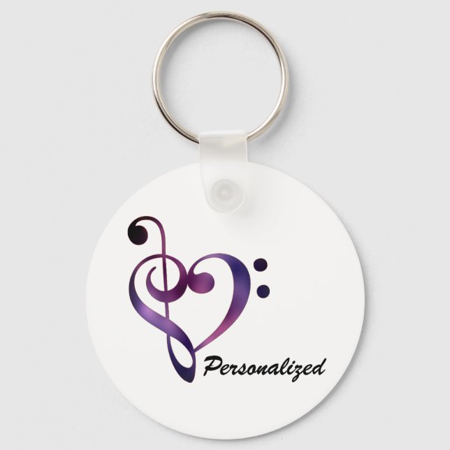 Personalised Bass and Treble Clef Heart Keychain (Front)