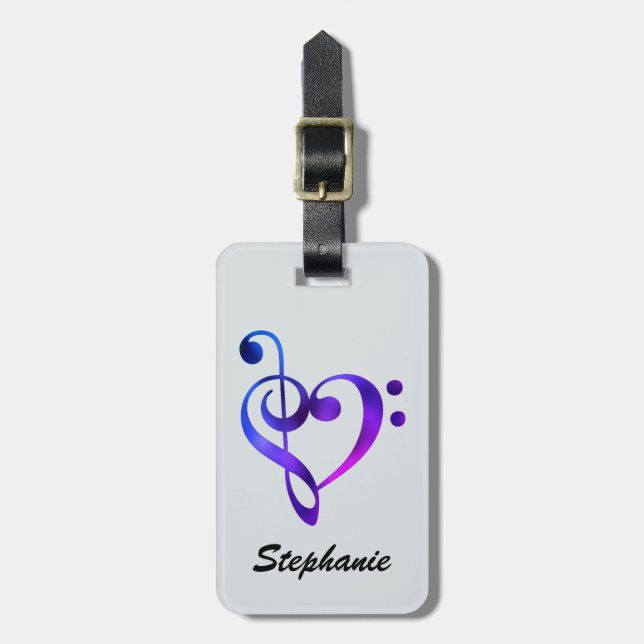 Personalised Bass Treble Clef Heart Luggage Tag (Front Vertical)