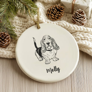 Personalised Basset Hound Dog Christmas Ceramic Ornament