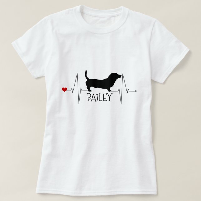 Personalised Basset Hound Love My Dog Heart Beat T-Shirt (Design Front)