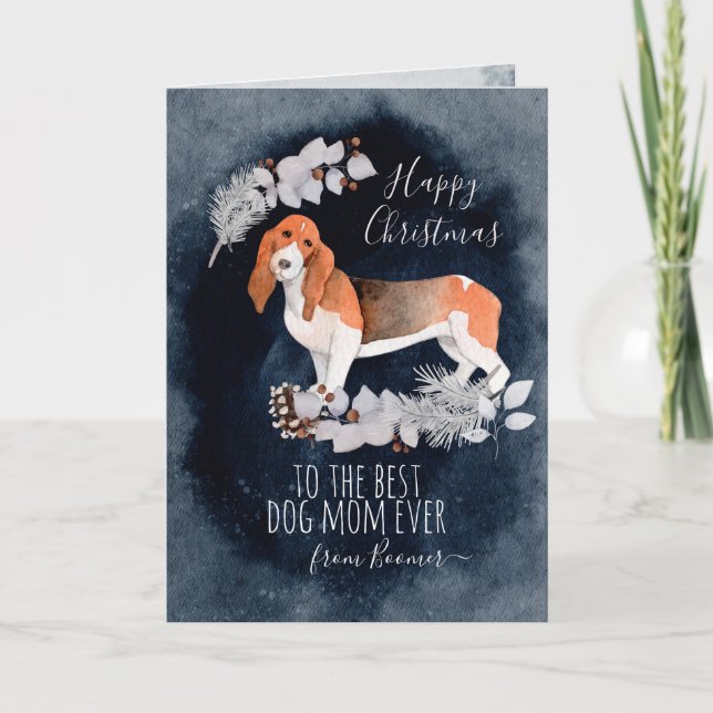 Personalised Bassett Hound Mum Christmas Holiday Card (Front)